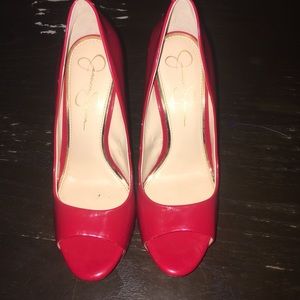 Red Leather Jessica Simpson Wedges 9